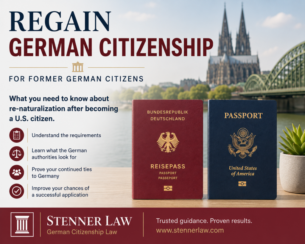 German and U.S. passports representing German re-naturalization for former German citizens who lost their German citizenship after becoming U.S. citizens.